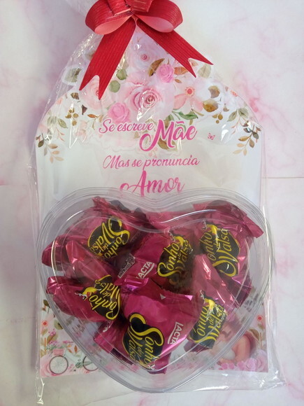 Cartão com Bombom Dia das Mães -floral Rosa