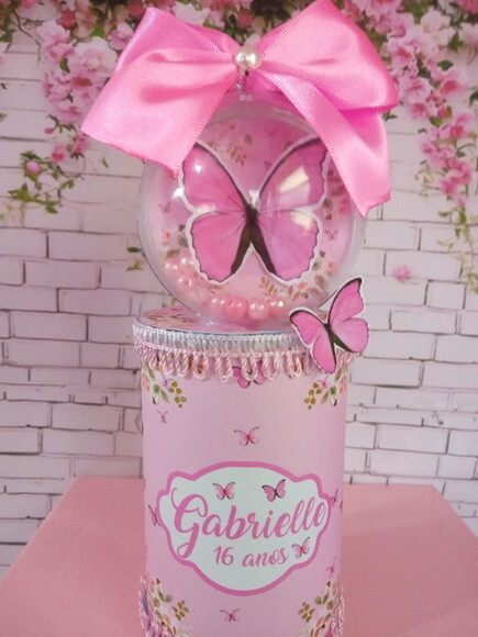 Cofrinho com Esfera Borboleta Rosa