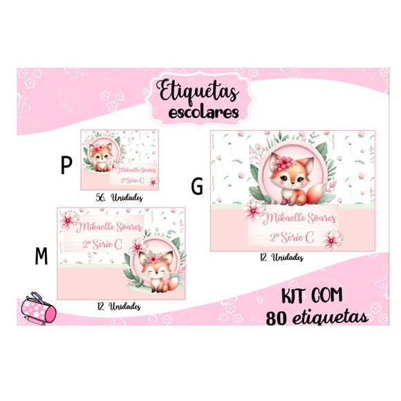 Etiqueta Escolar Bichinhos do Bosque Kit 80 Unidades