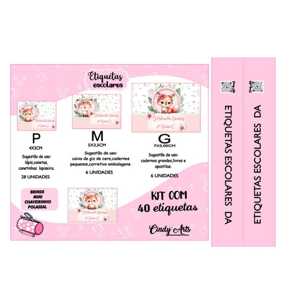 Etiqueta Escolar Bichinhos do Bosque Kit 40 Unidades
