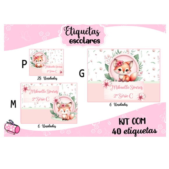 Etiqueta Escolar Bichinhos do Bosque Kit 40 Unidades