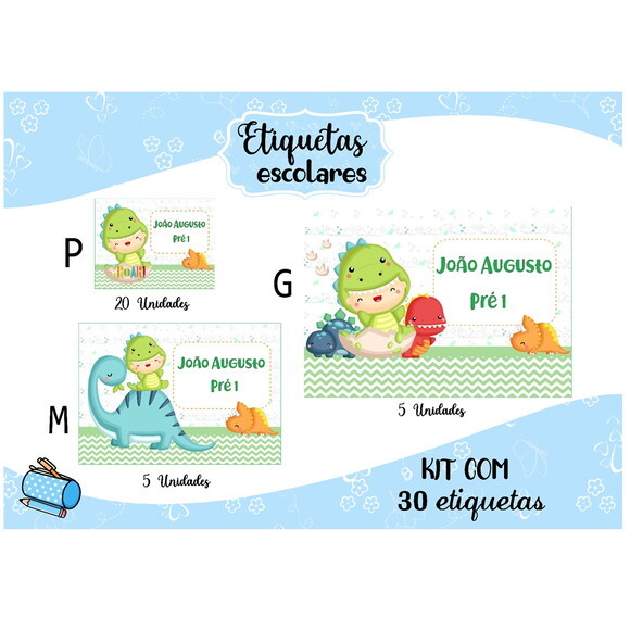 Etiqueta Escolar Dino Baby Kit 30 Unidades