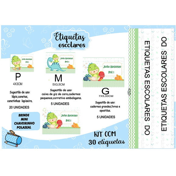 Etiqueta Escolar Dino Baby Kit 30 Unidades
