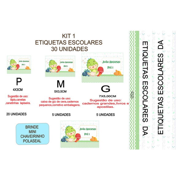 Etiqueta Escolar Dino Baby Kit 30 Unidades