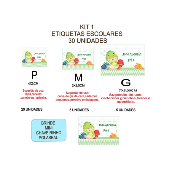 Etiqueta Escolar Dino Baby Kit 30 Unidades