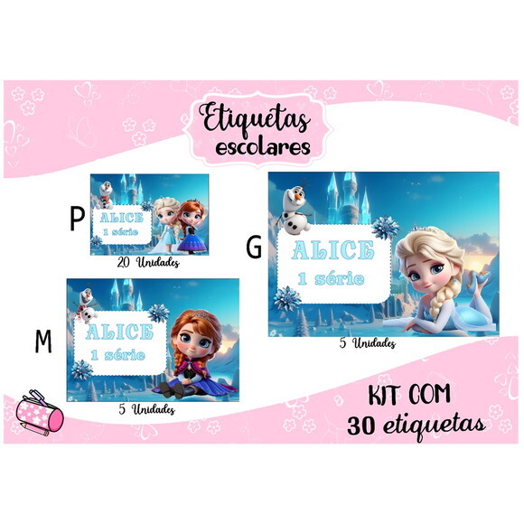 Etiqueta Escolar Frozen Cute Kit 30 Unidades