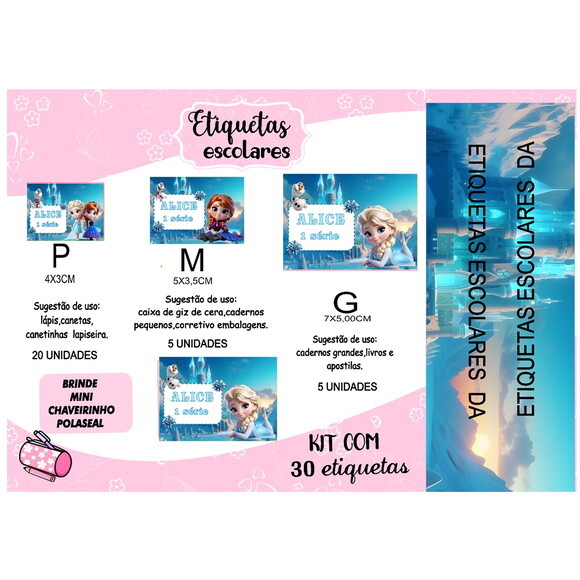 Etiqueta Escolar Frozen Cute Kit 30 Unidades