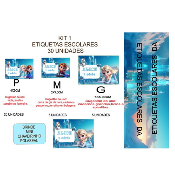 Etiqueta Escolar Frozen Cute Kit 30 Unidades