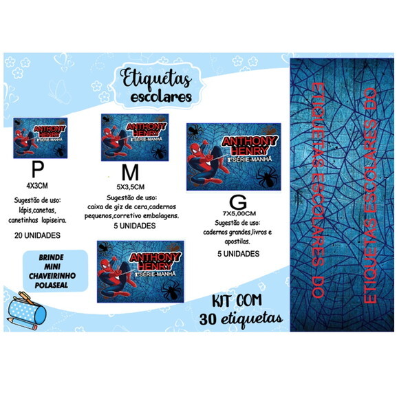 Etiqueta Escolar Homem Aranha Kit 30 Unidades