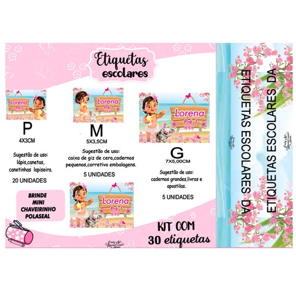 Etiqueta Escolar Moana Baby Kit 30 Unidades