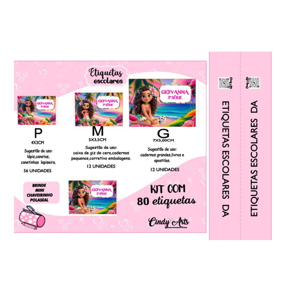 Etiqueta Escolar Moana Cute Kit 80 Unidades
