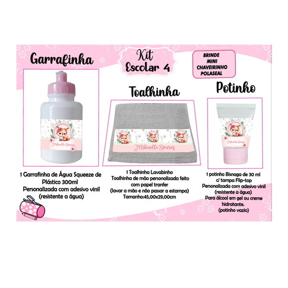 Garrafinha e Toalhinha Personalizada +potinho Personalizado