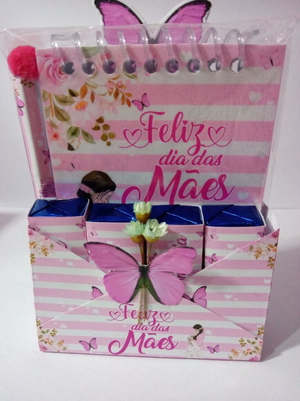 Kit Caixinha Envelope Dia das Mães-bloquinho+mini Lápis+bis