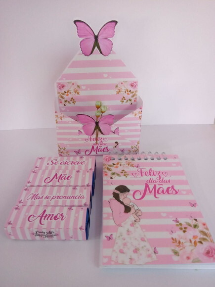 Kit Caixinha Envelope Dia das Mães-bloquinho+mini Lápis+bis
