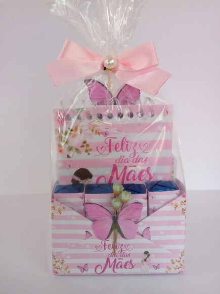 Kit Caixinha Envelope Dia das Mães-bloquinho+mini Lápis+bis