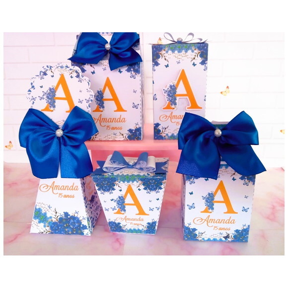 Kit Festa 20 Caixas Floral Azul