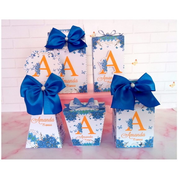 Kit Festa 30 Caixas Floral Azul