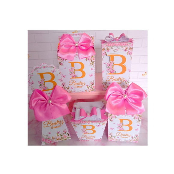 Kit Festa 50 Caixas Floral Rosa