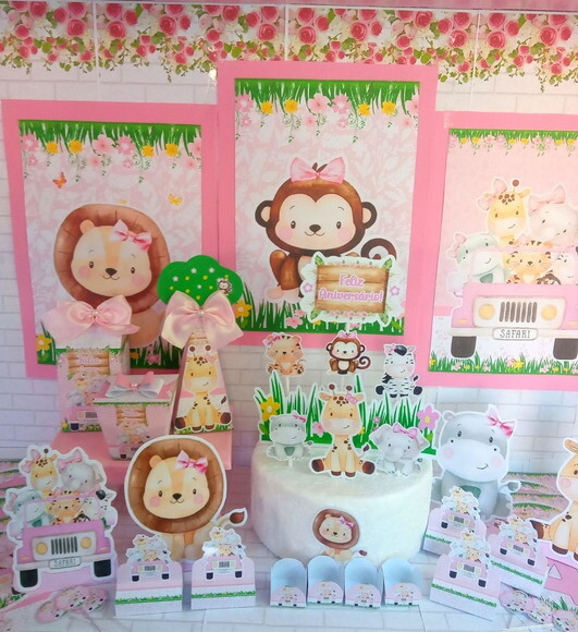 Kit Só Um Bolinho Safari Menina -54 Itens