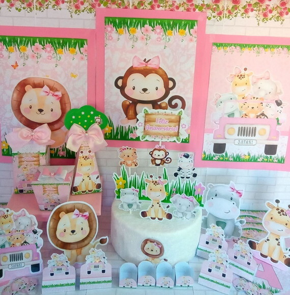 Kit Só Um Bolinho Safari Menina -54 Itens