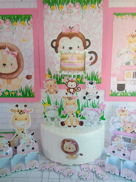 Kit Só Um Bolinho Safari Menina 42 Itens