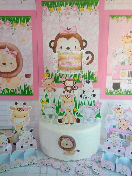 Kit Só Um Bolinho Safari Menina 42 Itens
