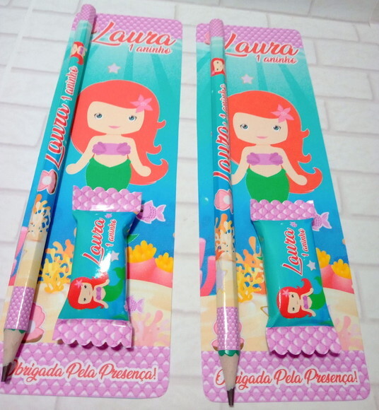 Lapis e Bala na Card Pequena Sereia Cute