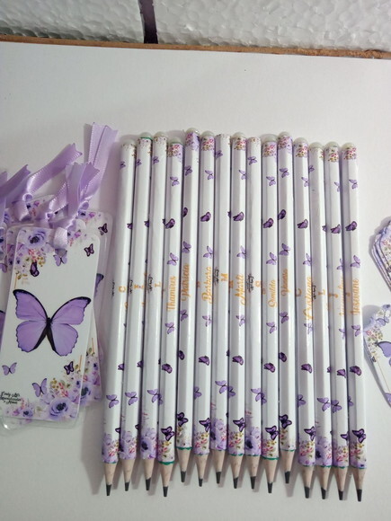 Lápis Personalizado Borboleta Lilás -meia-pérola