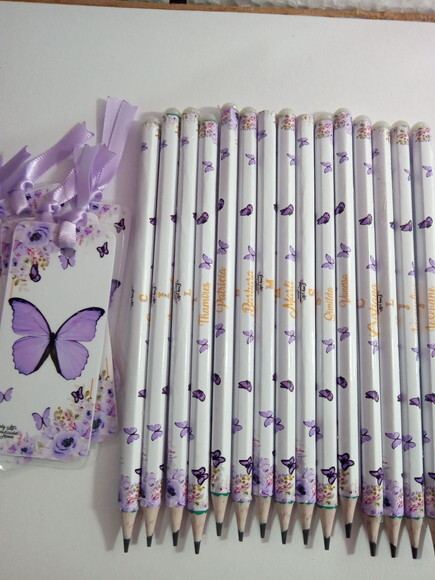 Lápis Personalizado Borboleta Lilás -meia-pérola