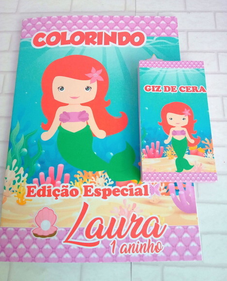 Livro de Colorir com Giz de Cera Pequena Sereia Cute