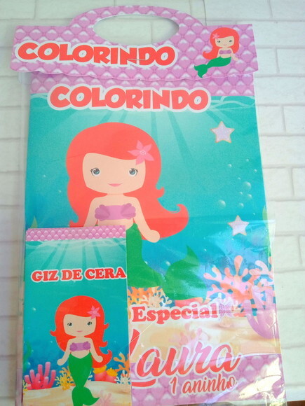 Livro de Colorir com Giz de Cera Pequena Sereia Cute