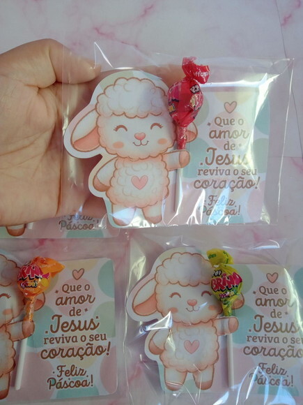 Pirulito na Card Feliz Páscoa -ovelhinha