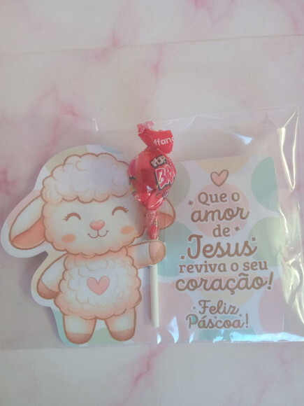 Pirulito na Card Feliz Páscoa -ovelhinha