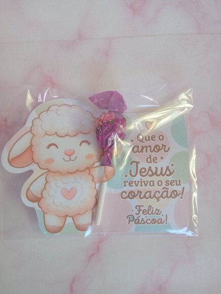 Pirulito na Card Feliz Páscoa -ovelhinha