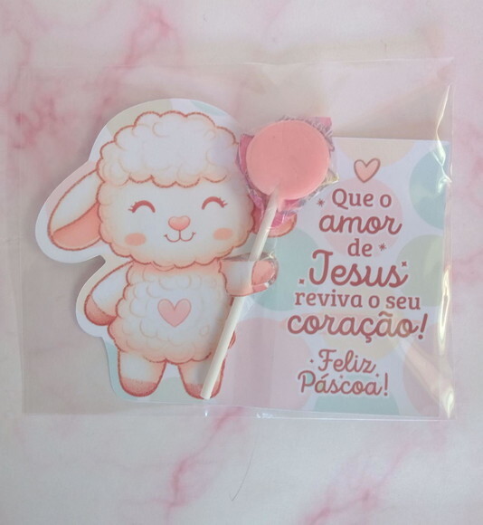 Pirulito na Card Feliz Páscoa -ovelhinha