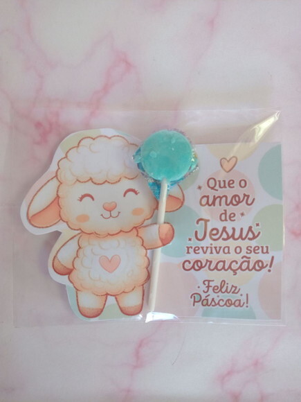 Pirulito na Card Feliz Páscoa -ovelhinha