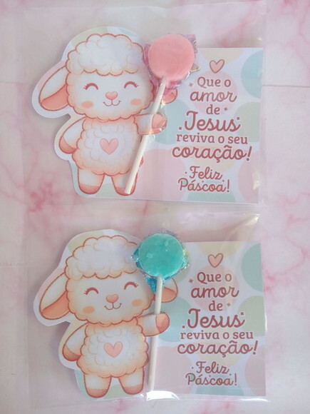 Pirulito na Card Feliz Páscoa -ovelhinha