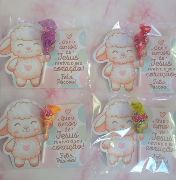 Pirulito na Card Feliz Páscoa -ovelhinha