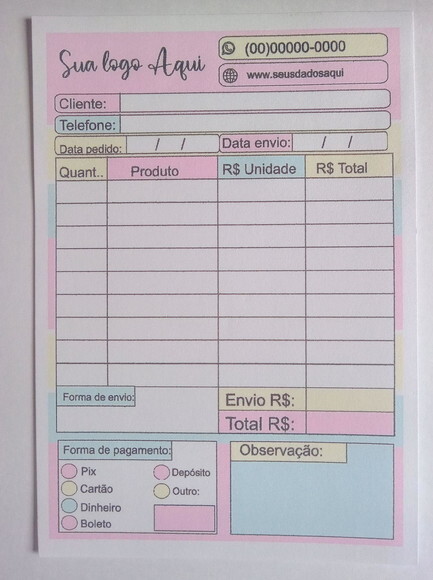 Talão de Pedidos Personalizado -50 Folhas