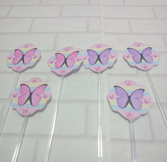 Topper Docinhos Borboleta Candy Color 50 Unidades