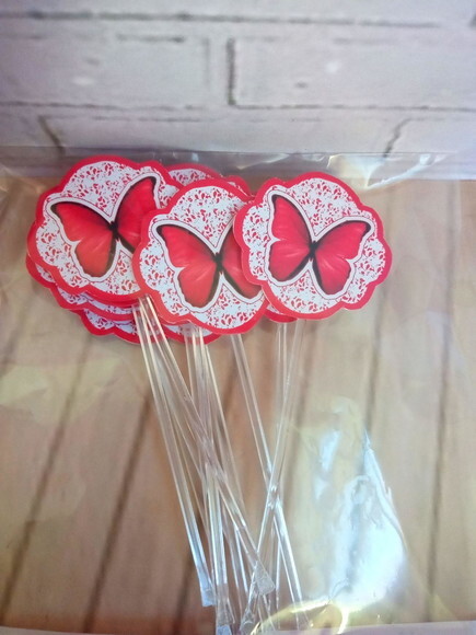 Topper Docinhos Borboleta Vermelha 50 Unidades