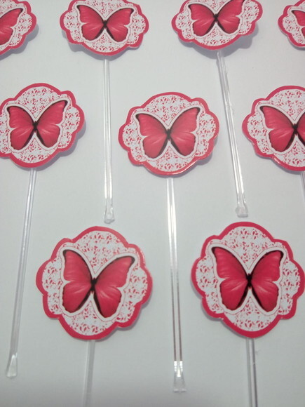 Topper Docinhos Borboleta Vermelha 50 Unidades