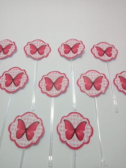 Topper Docinhos Borboleta Vermelha 50 Unidades