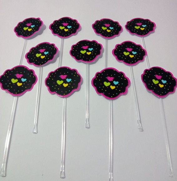 Topper Docinhos Festa Neon 50 Unidades