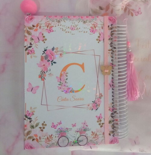 Agenda Dupla Floral Rosa-datada/permanente/150 Folhas