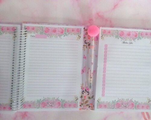 Agenda Dupla Floral Rosa-datada/permanente/150 Folhas