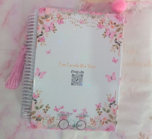 Agenda Dupla Floral Rosa-datada/permanente/150 Folhas