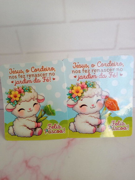 Balinha na Card Feliz Páscoa -ovelhinha