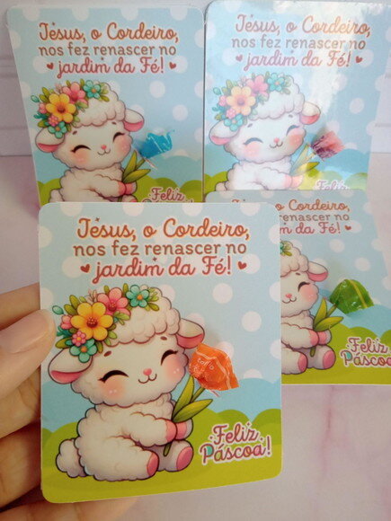 Balinha na Card Feliz Páscoa -ovelhinha