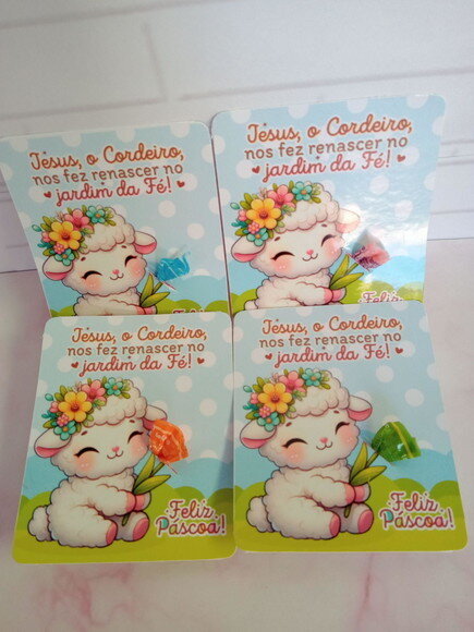 Balinha na Card Feliz Páscoa -ovelhinha